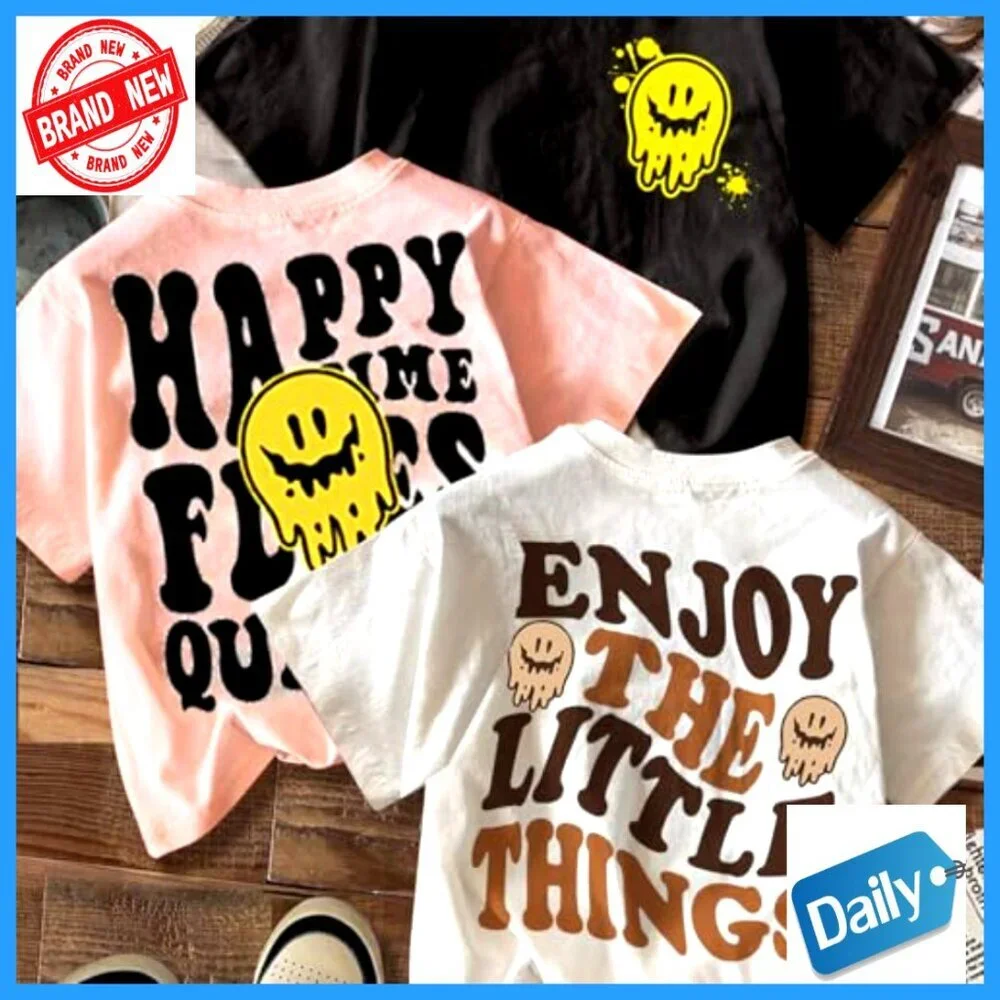 Girls 3-Piece Tee Set Short Sleeve Crew Neck Letter Print Summer Casual